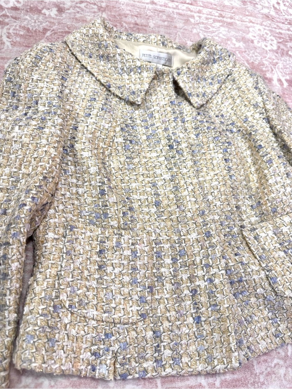 Vintage ✨ Tweed Pastel Metallic Cropped Jacket - Picture 3 of 13